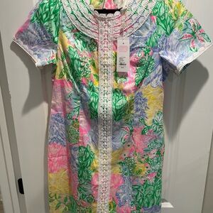 Lilly Pulitzer Mila shift Multicolor Floral Dress with White Lace Detail